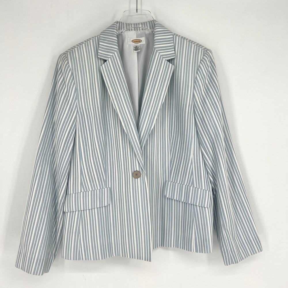 Vtg Talbots Blazer Womens 14 Striped Blie Coastal Career Office Preppy Academia